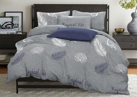 Комплект постельного белья 1.5 сп БЯЗЬ "Flamingo серый" (нав. 50х70 или 70х70)