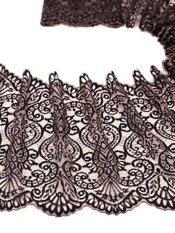 03-251 ОПТ Кружево эластичное 22 см, кофе с молоком/черный