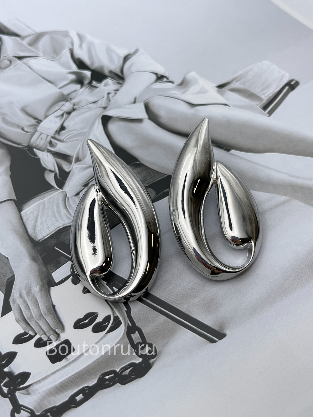 Серьги массивные серебристые "Факел"
