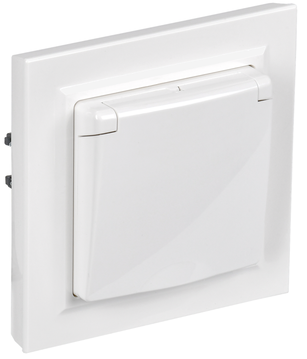 BRITE Розетка 1-местная с заземлением с защитными шторками и крышкой 16А IP44 в сборе РСбш10-3-44-БрБ белый