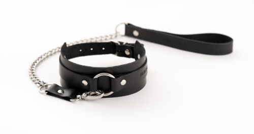 Ошейник с поводком БДСМ Арсенал кожаный черный