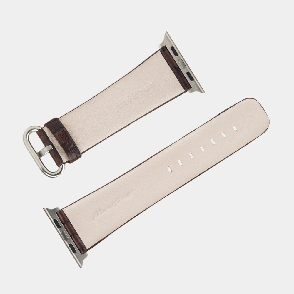 Ремешок для Apple Watch 44/45/46 mm из кожи крокодила, темно-коричневого цвета