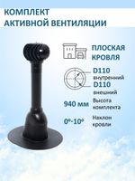 Комплект активной вентиляции: Турбодефлектор TD110, вент.выход 110 не утепленный, для плоской кровли