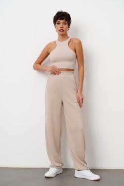 Кроп майка из хлопка серо-бежевого цвета