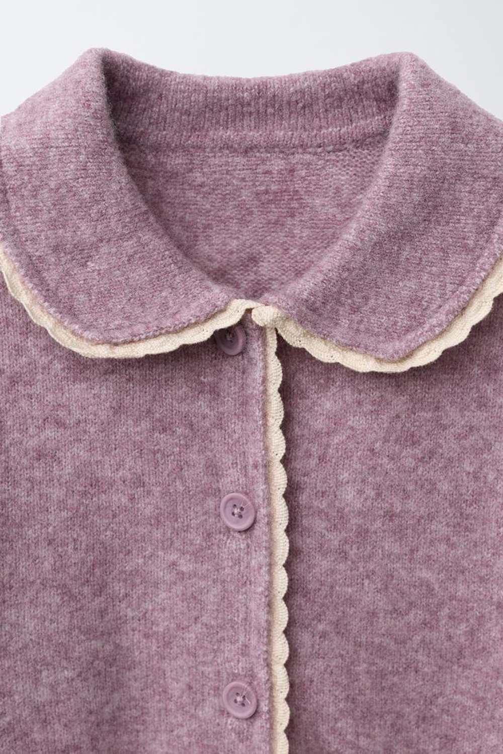 ZARA ВЯЗАНЫЙ КАРДИГАН С КРУЖЕВНОЙ ОТДЕЛКОЙ, ЦВЕТ МАЛЬВЫ