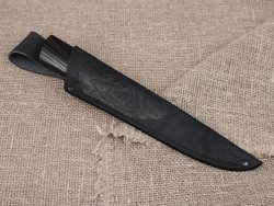 Якутский нож, сталь Х12МФ, рукоять черный мореный ясень, кованый дол