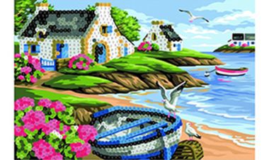 Рыжий Кот/Творчество/Картина из пайеток/20х30 см с подр. Лодка на берегу/sp20010
