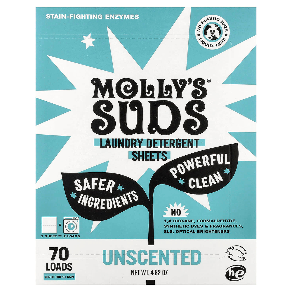 Molly's Suds, моющее средство для стирки, без запаха, 35 шт.
