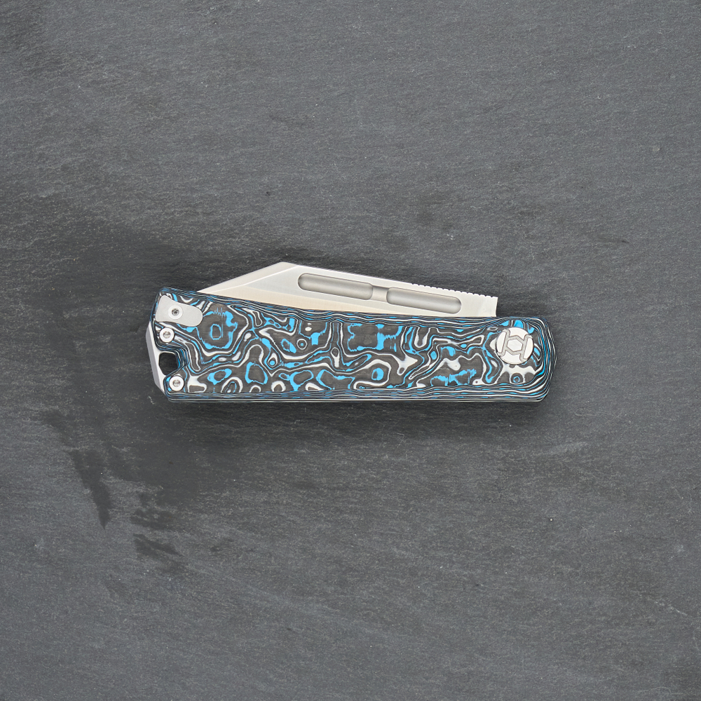 Нож складной Kunwu GEEZER Blue CF (Старичок)