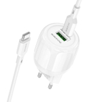 Сетевой адаптер питания BOROFONE BA93A PD 20W QC 3.0 + кабель Type-C -Type-C (белый)