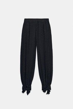 ZARA БРЮКИ-САМБУКИ С МЕТАЛЛИЗИРОВАННОЙ НИТЬЮ, ЧЕРНЫЙ