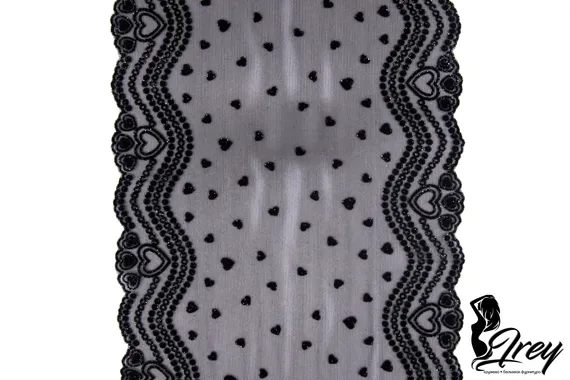 0134 БРАК  Кружево эластичное 19 см, Италия, "сердечки", черный 170