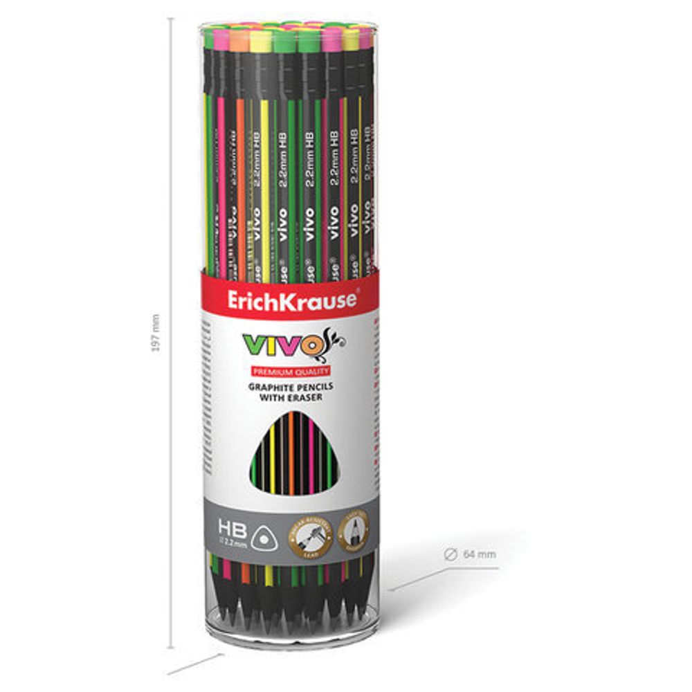 Карандаш чернографит. ErichKrause VIVO НВ с ластиком заточенный трехгранный