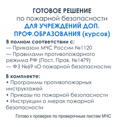 Комплект документов по пожарной безопасности в электронном виде 2025 для курсов дополнительного образования