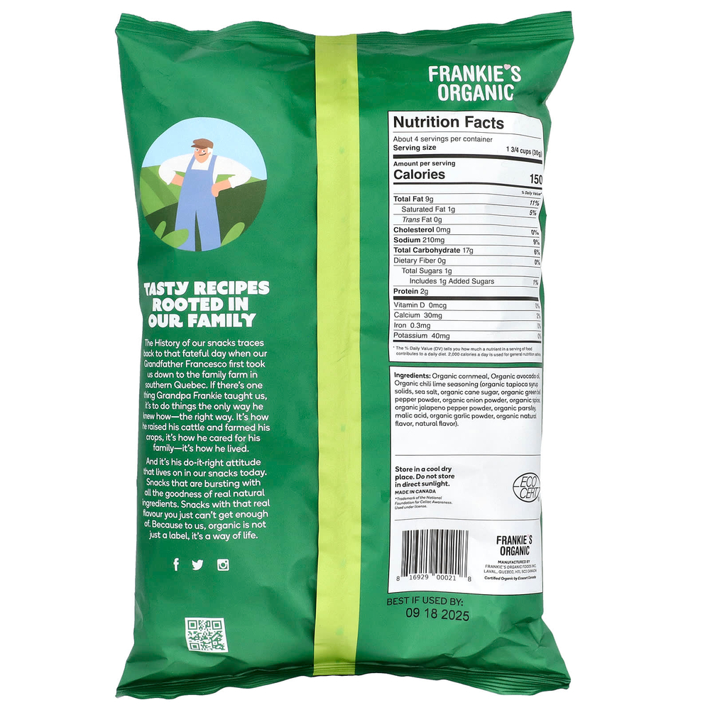 Frankie's Organic, Puff Corn, масло авокадо и лайм чили, 113 г (4 унции)