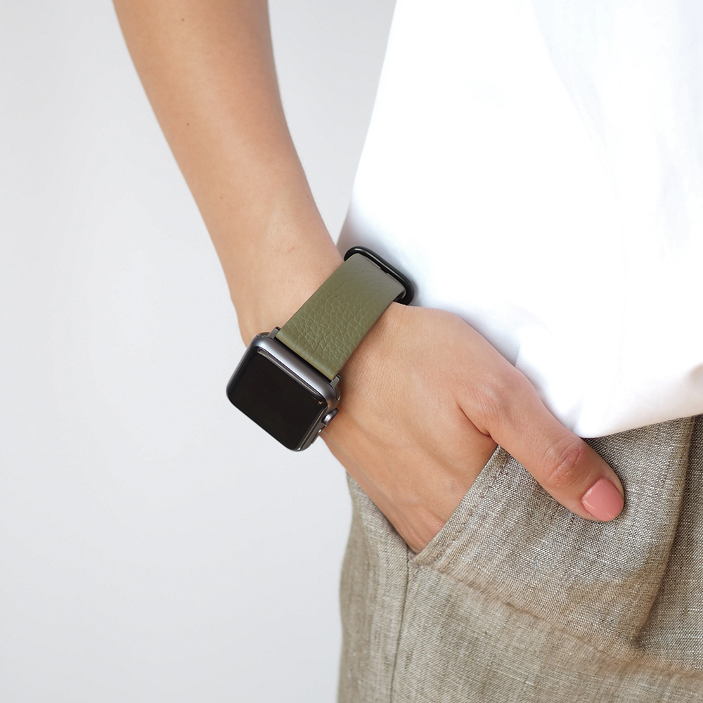 Ремешок для Apple Watch 44/45/46 mm из кожи теленка, зеленого цвета