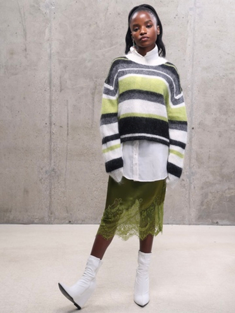 Зеленый мохеровый джемпер в полоску