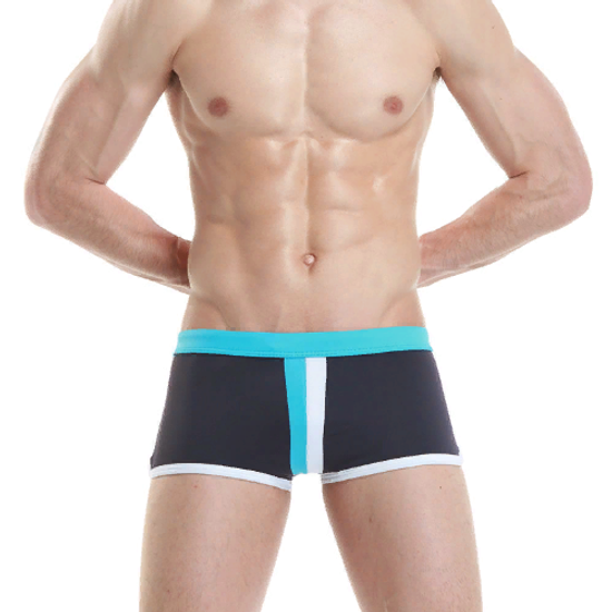 Мужские плавки хипсы темно-серые с голубым поясом Seobean 50810