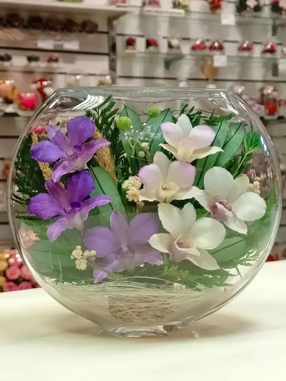 натуральные цветы в стекле, вакуум