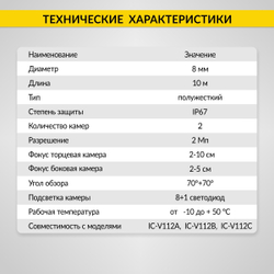 Зонд для видеоэндоскопа iCartool IC-V112A-5 2 камеры, 5м, 8 мм iCartool IC-VP112A-5-8-2