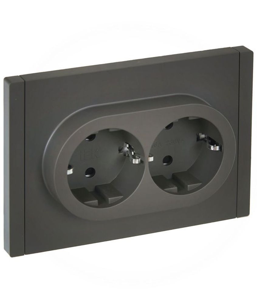 Розетка 2-м СП FORTE&amp;PIANO FP323 16А с заземл. защ. шторки безвинт. крепл. сер. IEK FP-R24-16-1-K03