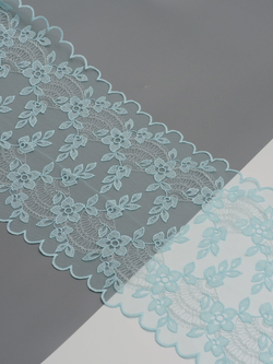 Вышивка на сетке светлый тиффани с серебристым люрексом неэластичная ширина 25 см