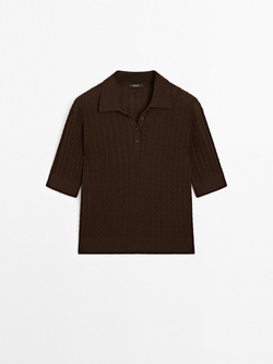 Massimo Dutti Поло из смесовой шерсти с узором «косы», шоколадный