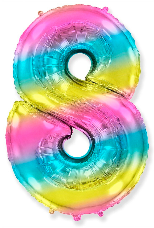 Фольгированный шар Цифра 8 диагональная радуга 102 см