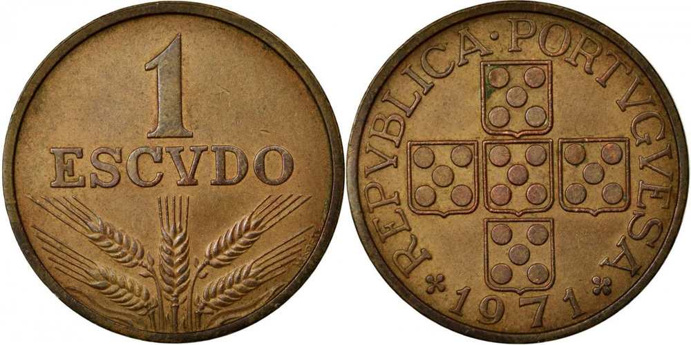 Португалия 1 эскудо, 1969 - 1979 Герб XF