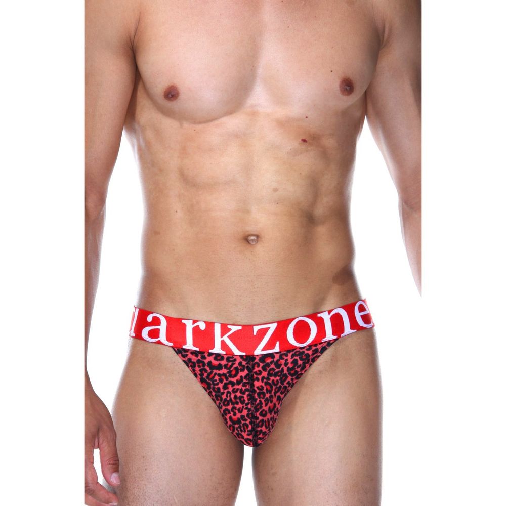 Мужские трусы танга красные с леопардовым принтом DARKZONE DZN6169