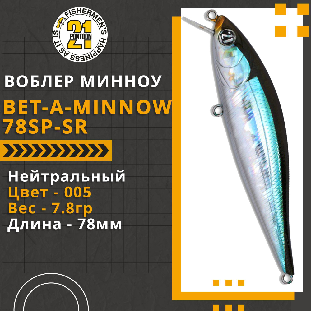 Воблер для рыбалки Pontoon21 Bet-A-Minnow 78SP-SR, 78мм, 7.8 гр., 0.3-0.5 м., цвет 005