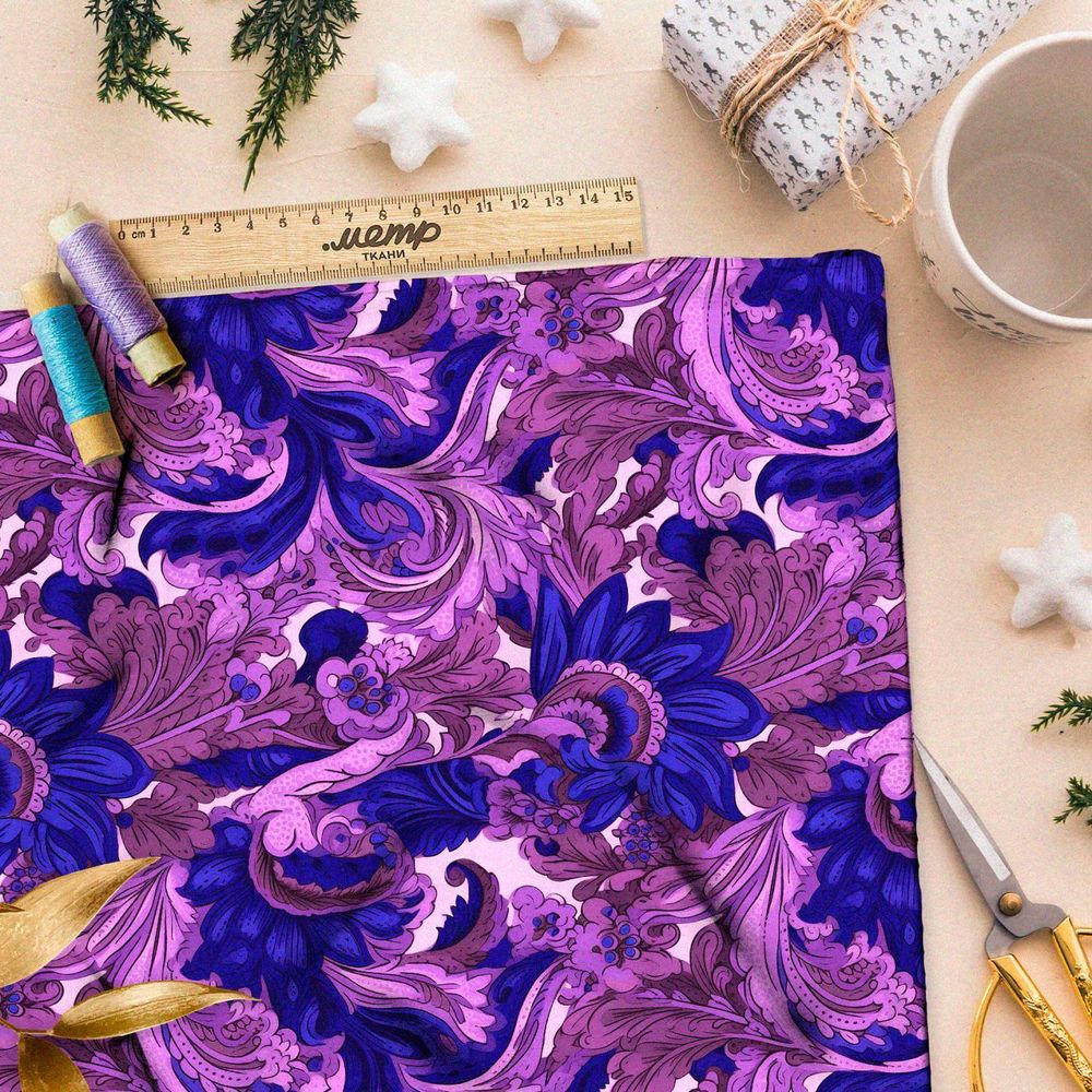 Ткань премиум таффета лиловая фантазия