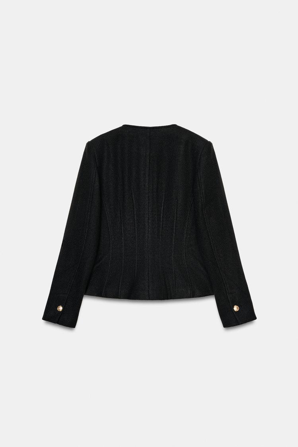 ZARA БЛЕЙЗЕР ОБЛЕГАЮЩЕГО КРОЯ С КРУГЛЫМ ВЫРЕЗОМ, ЧЕРНЫЙ