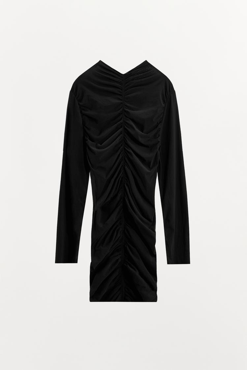 ZARA МИНИ-ПЛАТЬЕ ИЗ ПОЛИАМИДА СО СБОРКАМИ, ЧЕРНЫЙ