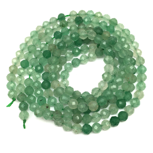 Авантюрин зеленый 4 мм, граненые бусины - шарики (нить 39 см)