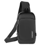 Рюкзак однолямочный HEIKKI FEATURE (ХЕЙКИ), кодовый замок, USB-порт, черный, 32x16x6 см, 273900