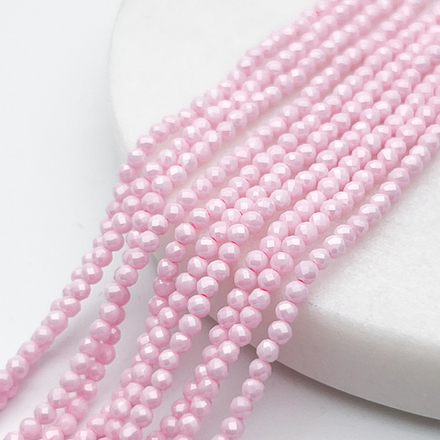 Фианит "матовый" (кубический цирконий), цвет розовый, размер около 2 мм, цена за нить 38 см