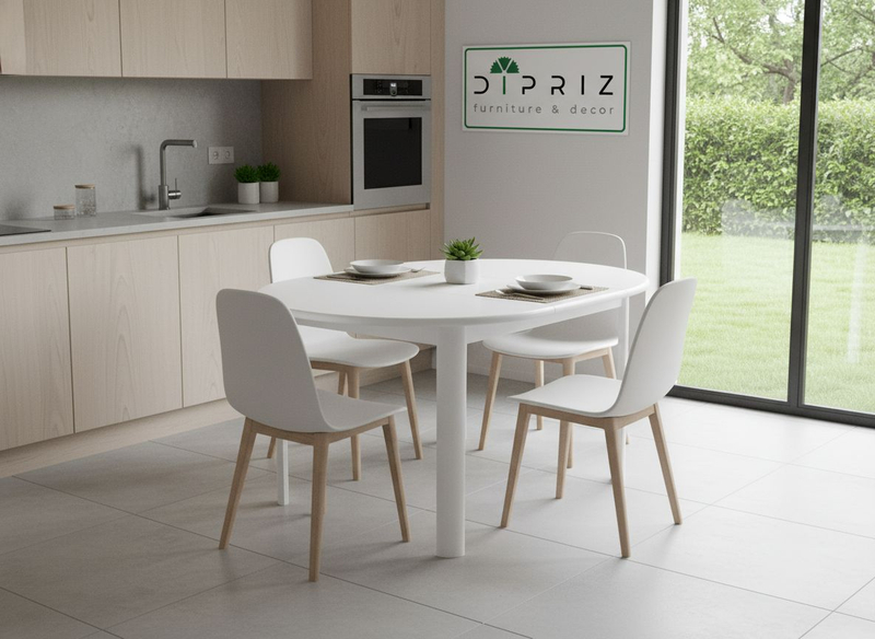 Стол кухонный 100х100х73, Вестфалия, круглый, раздвижной, столовый, в гостиную, массив сосны, Диаметр 140 см, белый воск, Dipriz