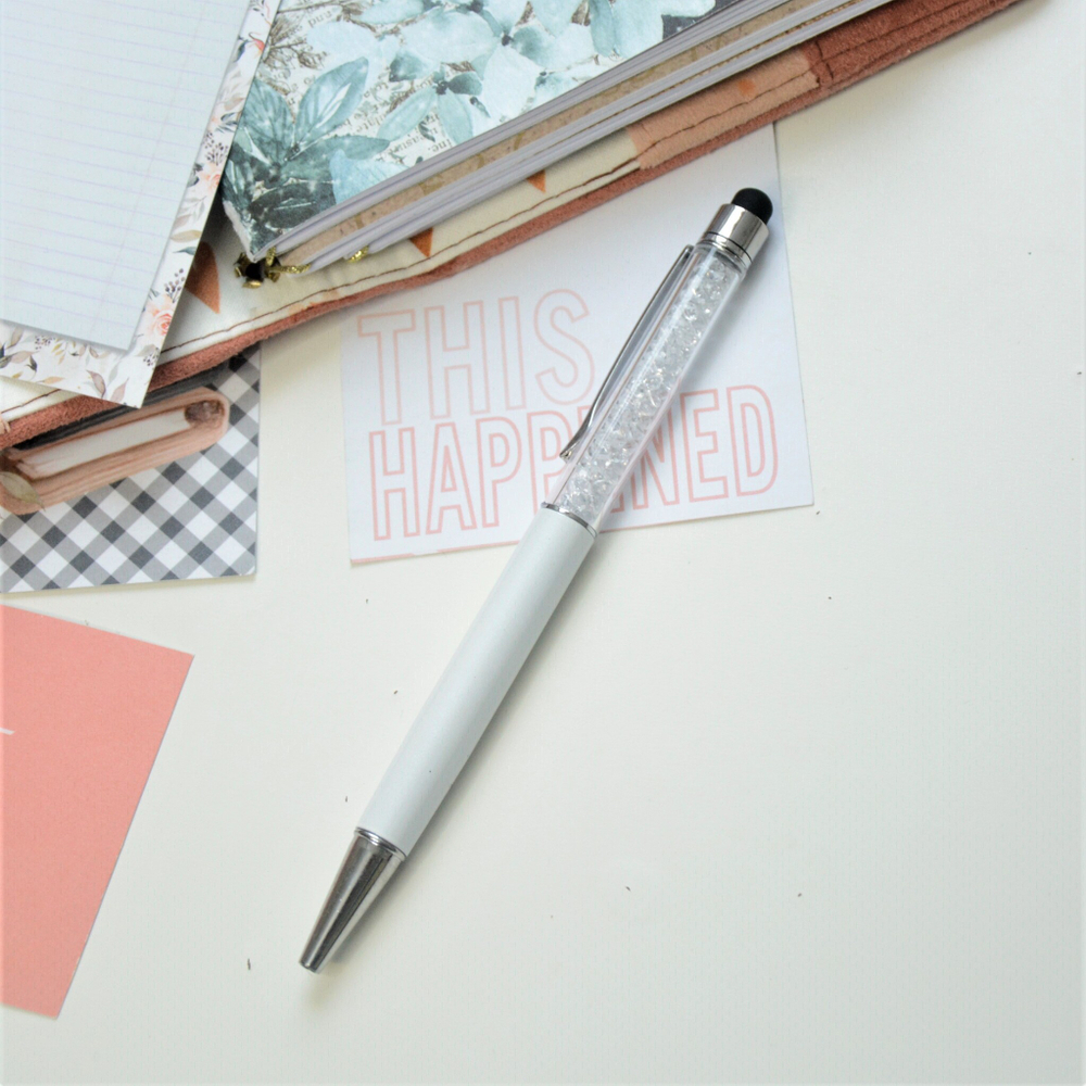 Ручка шариковая, со стразами и стилусом, цвет в ассортименте