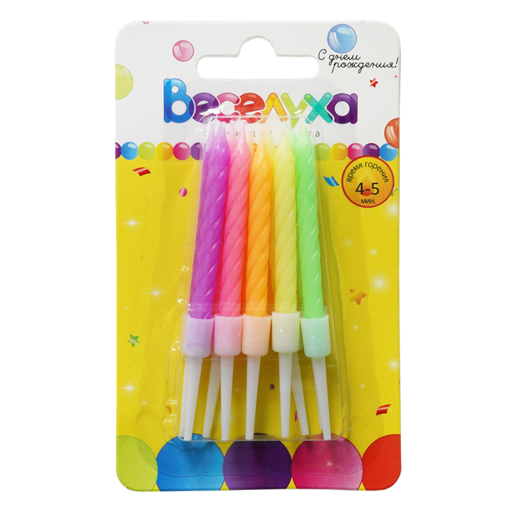 Свечи тортово-коктейльные Ассорти Мини Неон 10 шт