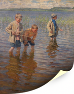 На послеполуденной рыбалке, художник Богданов-Бельский, картина Настене.рф