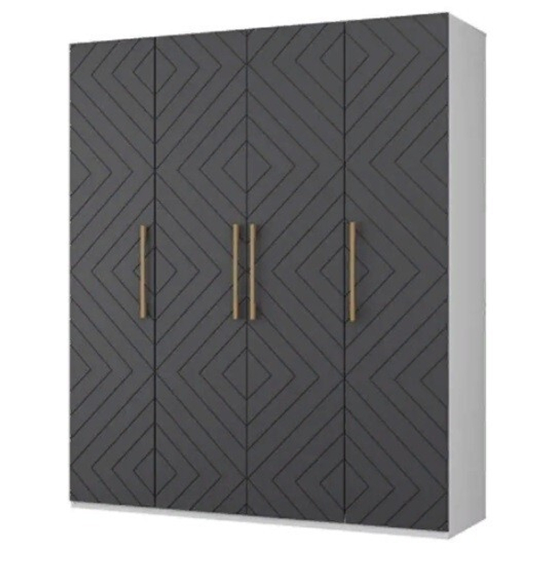 Шкаф четырехстворчатый Копенгаген (белый, серый графит)