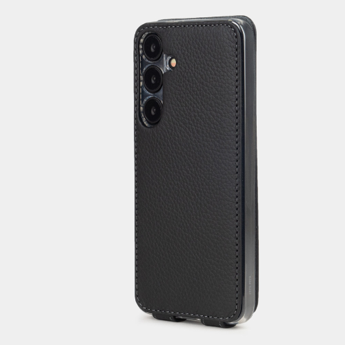 Чехол для Samsung Galaxy S24 Plus из натуральной кожи теленка, черного цвета