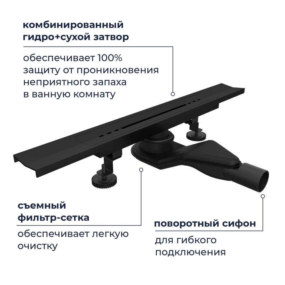 Душевой трап, обрезной, V-образный, черный RGW SDR-53B (600)