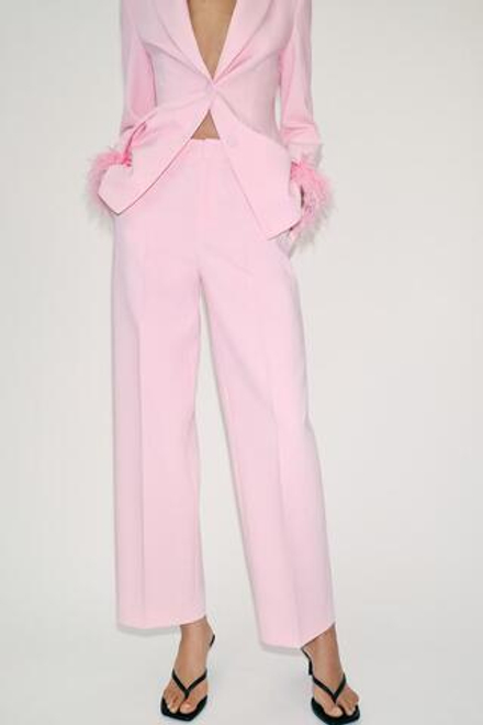 ZARA БРЮКИ ПРЯМОГО КРОЯ С НИЗКОЙ ПОСАДКОЙ, РОЗОВЫЙ