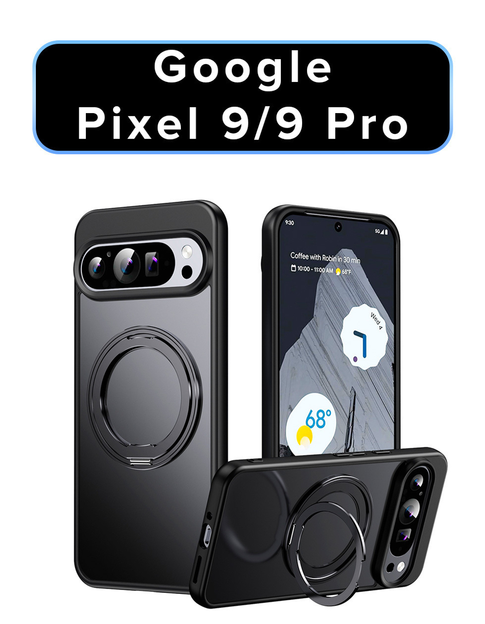 Чехол MosSeller для Google Pixel 9/9 Pro с Магсейф, кольцо-подставка, черный