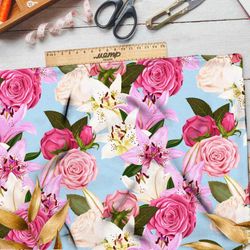 Ткань саржа голубые цветы счастья