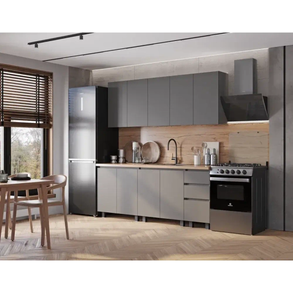 КУХНЯ ГОТОВАЯ ГРАФИТ 2 М. СО СТОЛЕШНИЦЕЙ ДУБ КЕРРА 38 ММ.