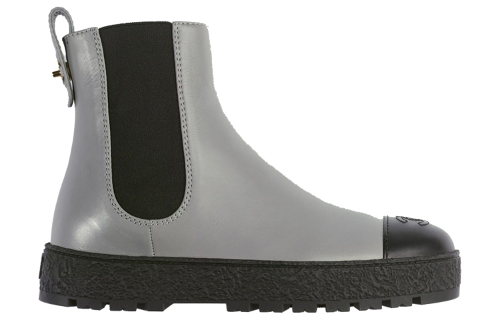 CHANEL Top Grain Cow Leather Chelsea Shoes Women"s Gray Black