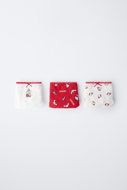 ZARA АБОР ИЗ ТРЕХ ТРУСОВ HELLO KITTY © SANRIO, ЭКРЮ/КРАСНЫЙ